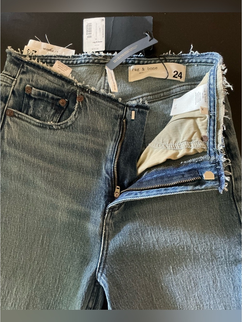 rag & bone Frayed Hem Mid-Blue Denim Jeans